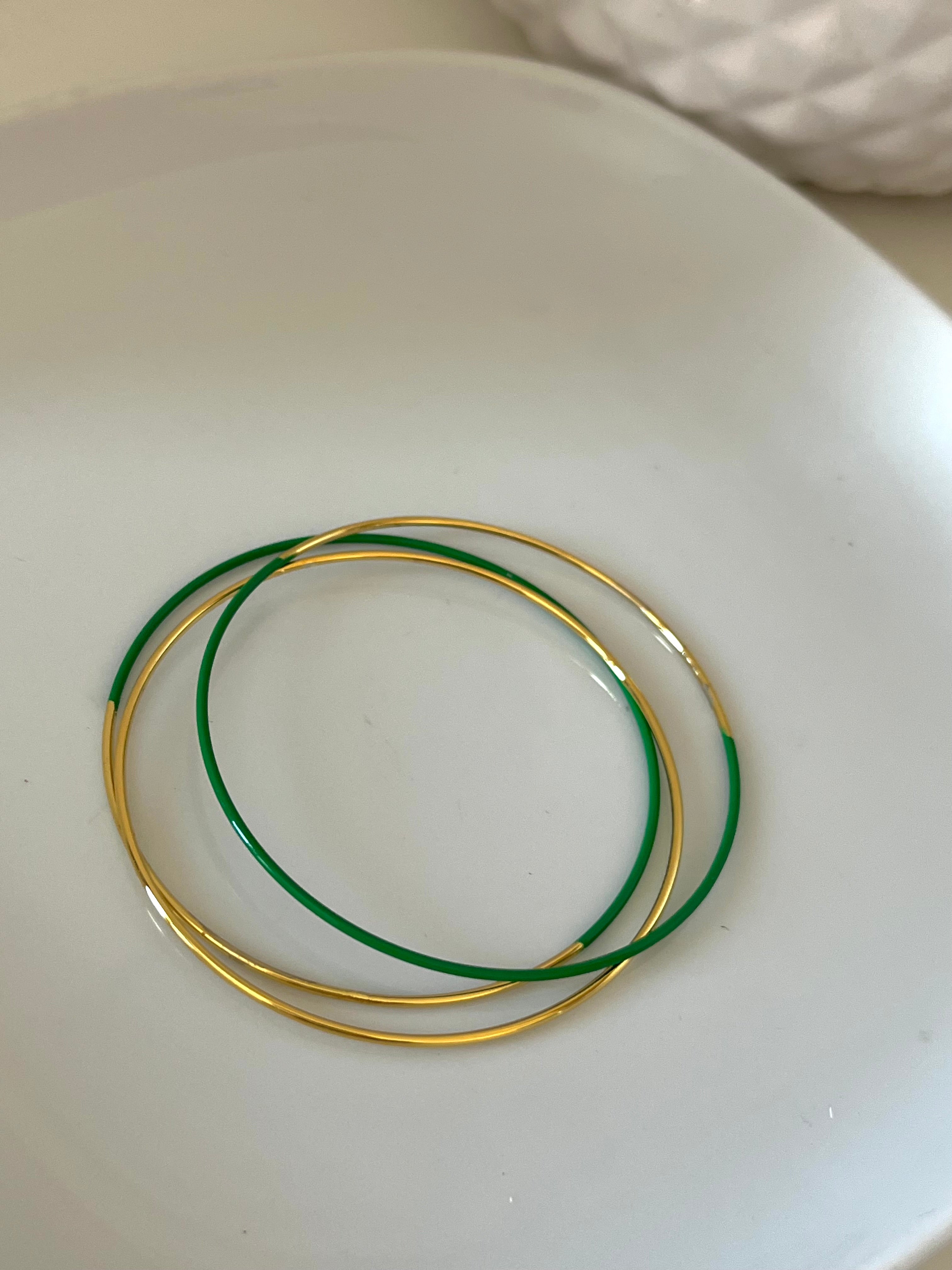 Lot de 3 joncs vert et or