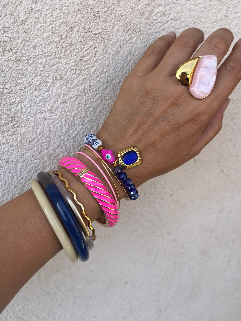 Lot de 4 joncs fins rose et or